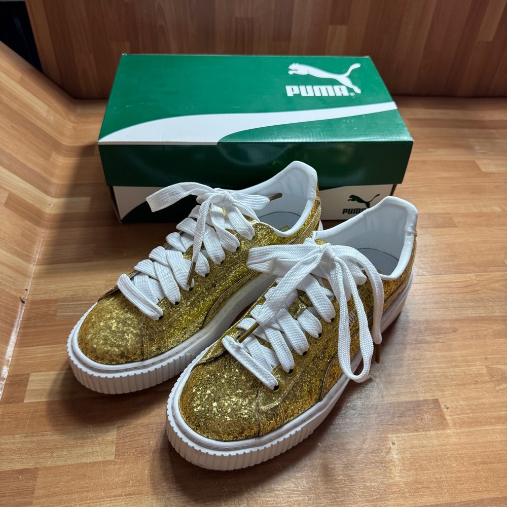 Puma basket platform glitter gold sneakers size 8.5 - Picture 14 of 14